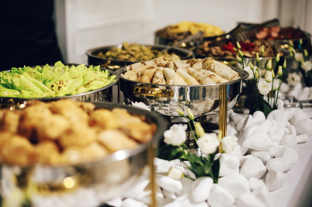 Catering spread on a long table