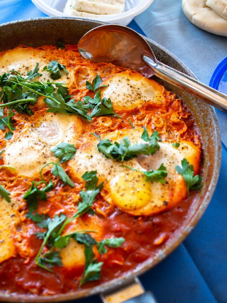 Shakshuka in a cast iron pan